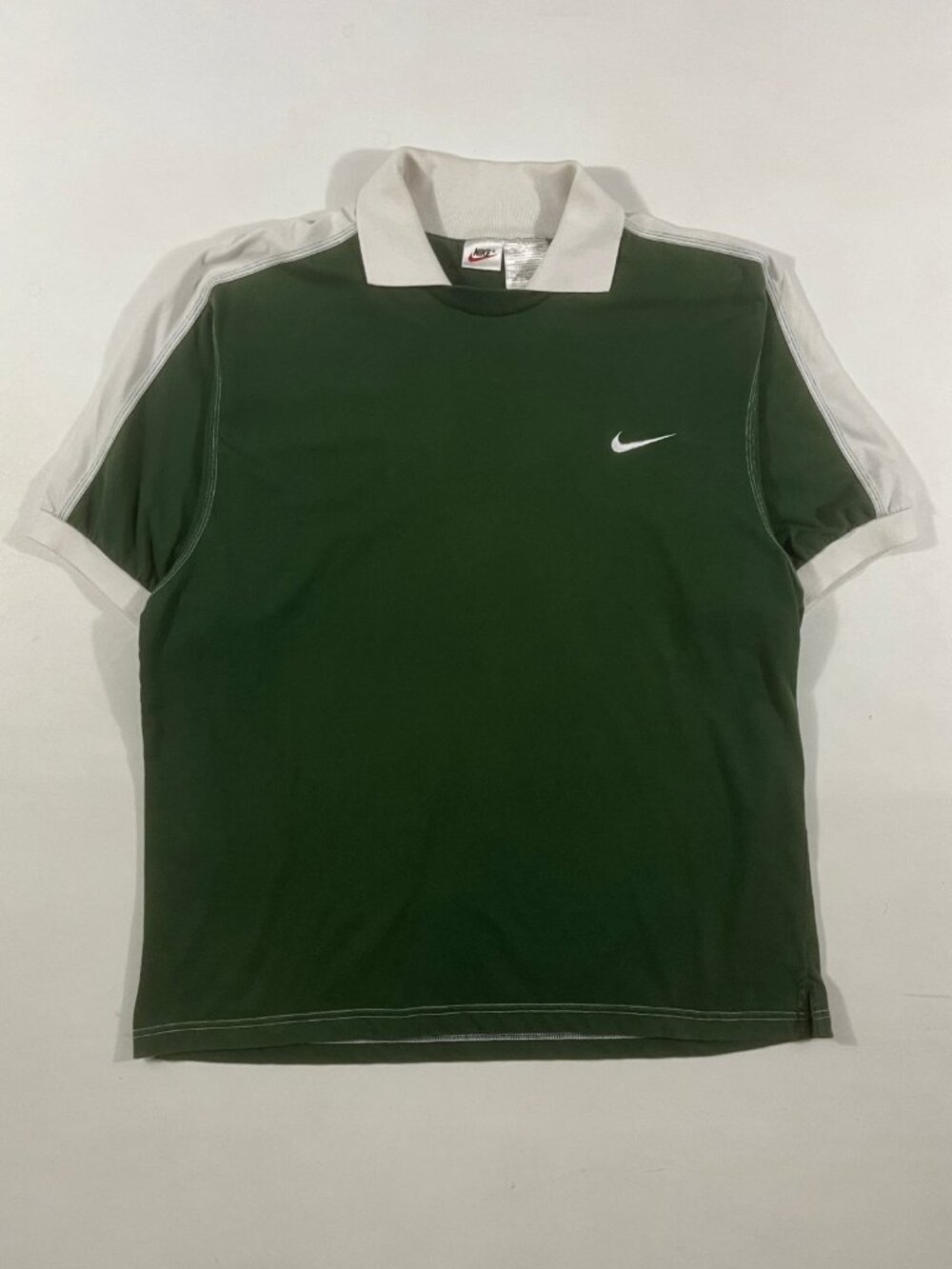 Vintage Y2K Nike Forest Green Cream Color Block Swoosh Polo Shirt L